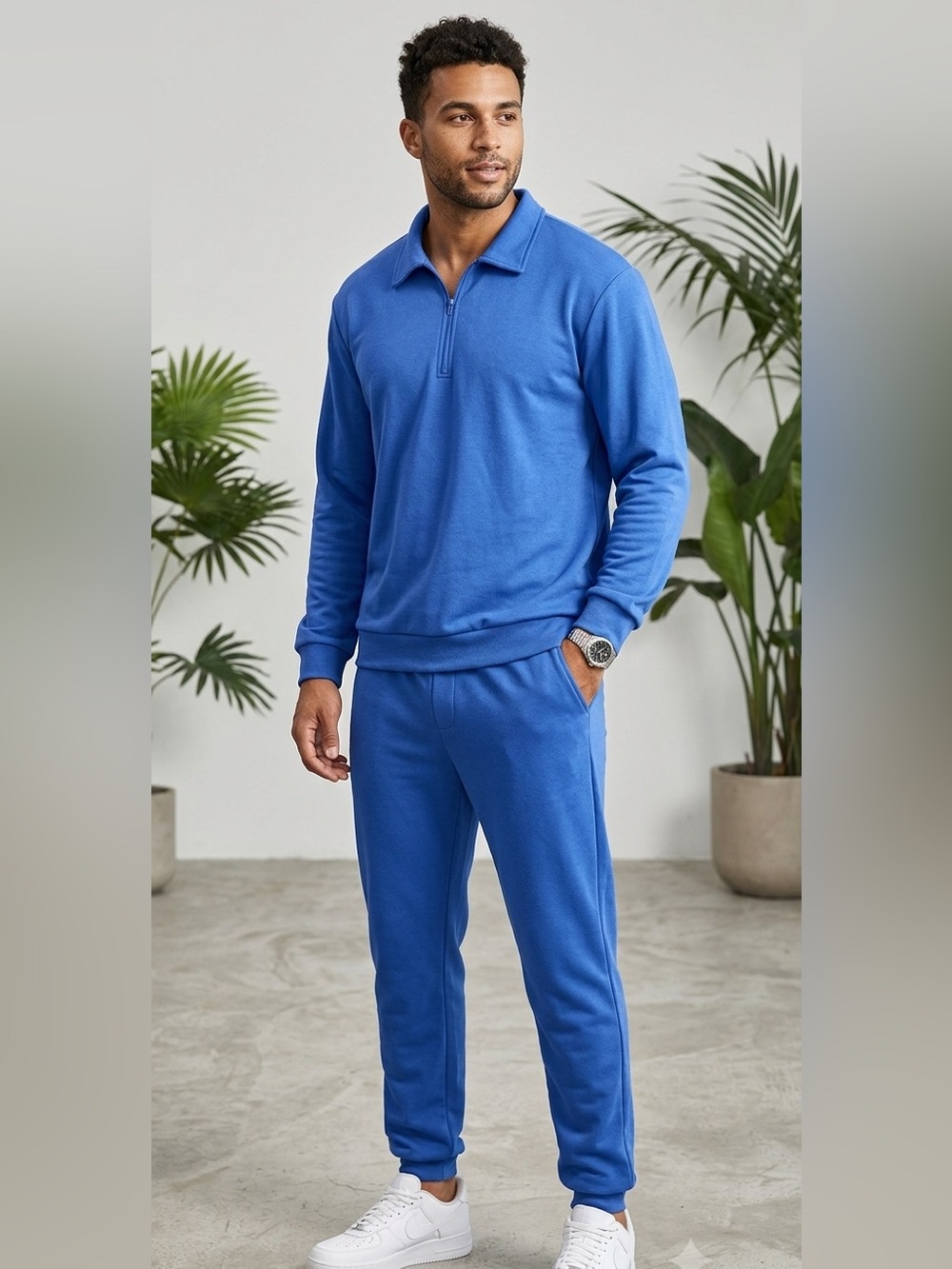 Classic Men's Blue Zip-Front Sweatpants & Joggers Set